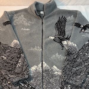Black Mountain Outdoor Gear Alaska Gray Fleece Jacket with Eagle Design Sz M